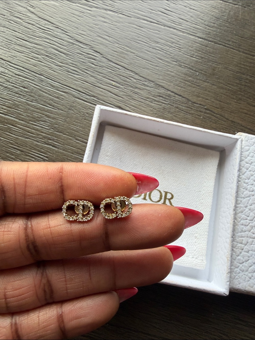 Authentic Dior Gold Crystal CD Link Stud Earrings